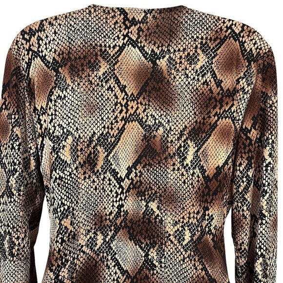 CHICO'S Brown Snakeskin Snake Reptile Print V-Neck Wrap Jersey Knit Top 1 / M - Picture 10 of 16